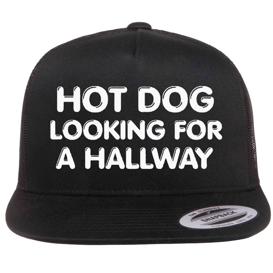 Hot Dog Looking For a Hallway Funny Flat Bill Trucker Hat