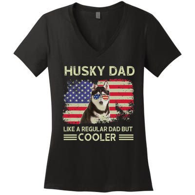 Husky Dad Like A Regular Dad But Cooler Dog Dad Father's Day Women's V-Neck T-Shirt