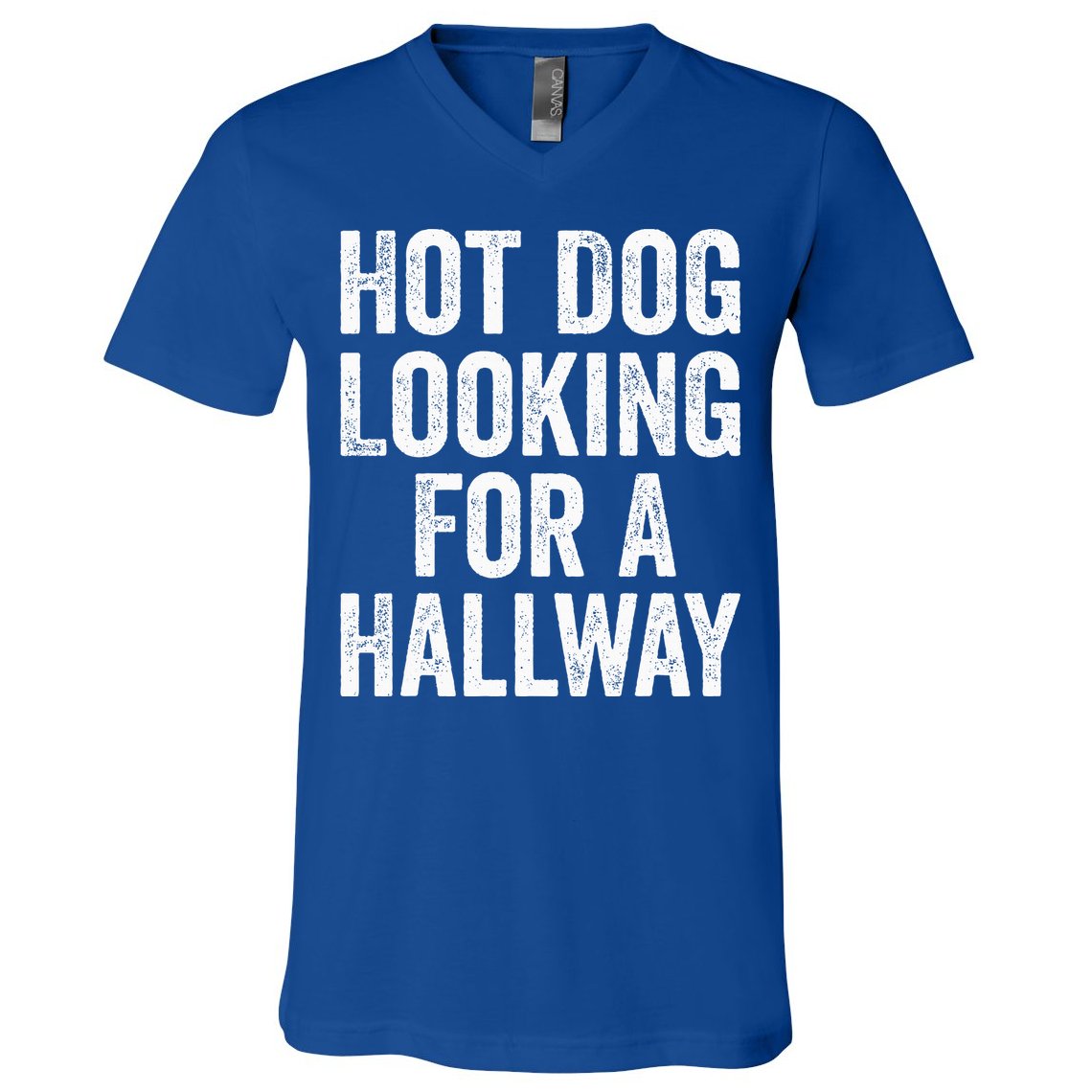 Hot Dog Looking For A Hallway Fast Food Funny V-Neck T-Shirt