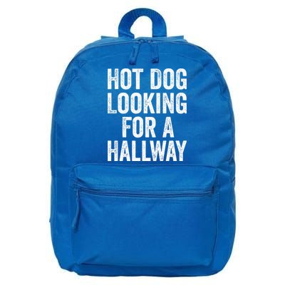Hot Dog Looking For A Hallway Fast Food Funny 16 in Basic Backpack