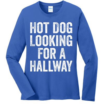 Hot Dog Looking For A Hallway Fast Food Funny Ladies Long Sleeve Shirt
