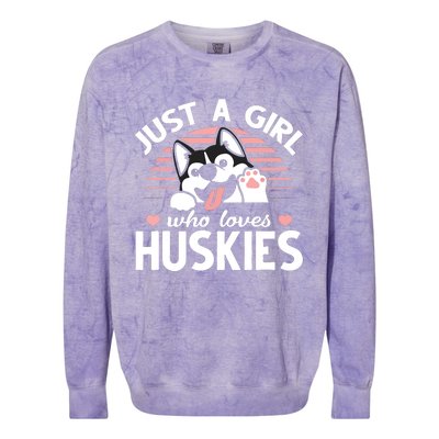 Husky Dog Lover Women Girl Just A Girl Who Loves Huskies Colorblast Crewneck Sweatshirt