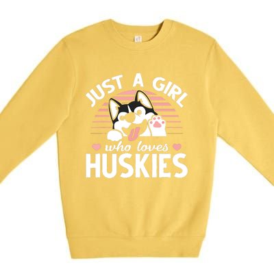 Husky Dog Lover Women Girl Just A Girl Who Loves Huskies Premium Crewneck Sweatshirt