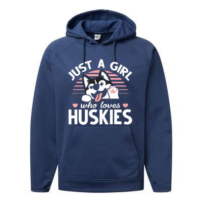 Husky Dog Lover Women Girl Just A Girl Who Loves Huskies Performance Fleece Hoodie