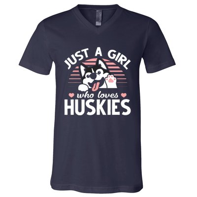 Husky Dog Lover Women Girl Just A Girl Who Loves Huskies V-Neck T-Shirt