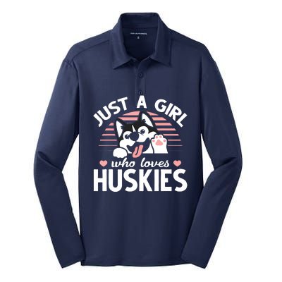 Husky Dog Lover Women Girl Just A Girl Who Loves Huskies Silk Touch Performance Long Sleeve Polo