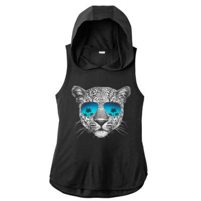 Hand Drawn Leopard Portrait Mirror Sunglasses Ladies PosiCharge Tri-Blend Wicking Draft Hoodie Tank