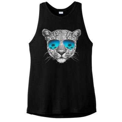 Hand Drawn Leopard Portrait Mirror Sunglasses Ladies PosiCharge Tri-Blend Wicking Tank