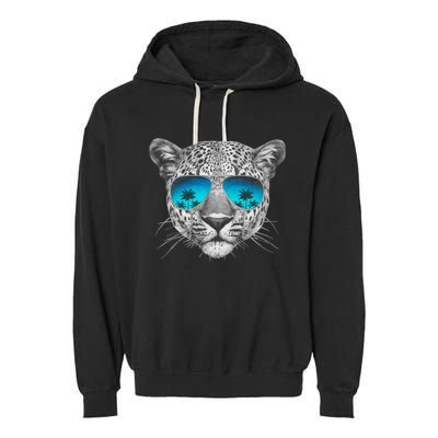Hand Drawn Leopard Portrait Mirror Sunglasses Garment-Dyed Fleece Hoodie