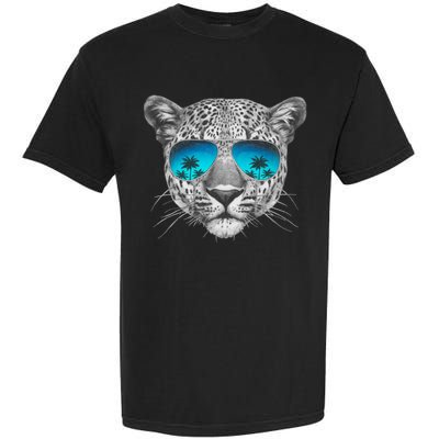 Hand Drawn Leopard Portrait Mirror Sunglasses Garment-Dyed Heavyweight T-Shirt