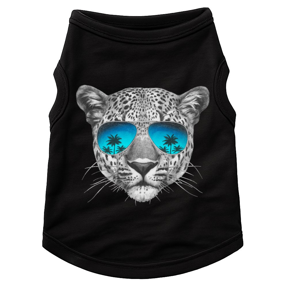 Hand Drawn Leopard Portrait Mirror Sunglasses Doggie Tank