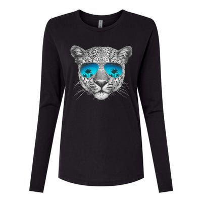 Hand Drawn Leopard Portrait Mirror Sunglasses Womens Cotton Relaxed Long Sleeve T-Shirt