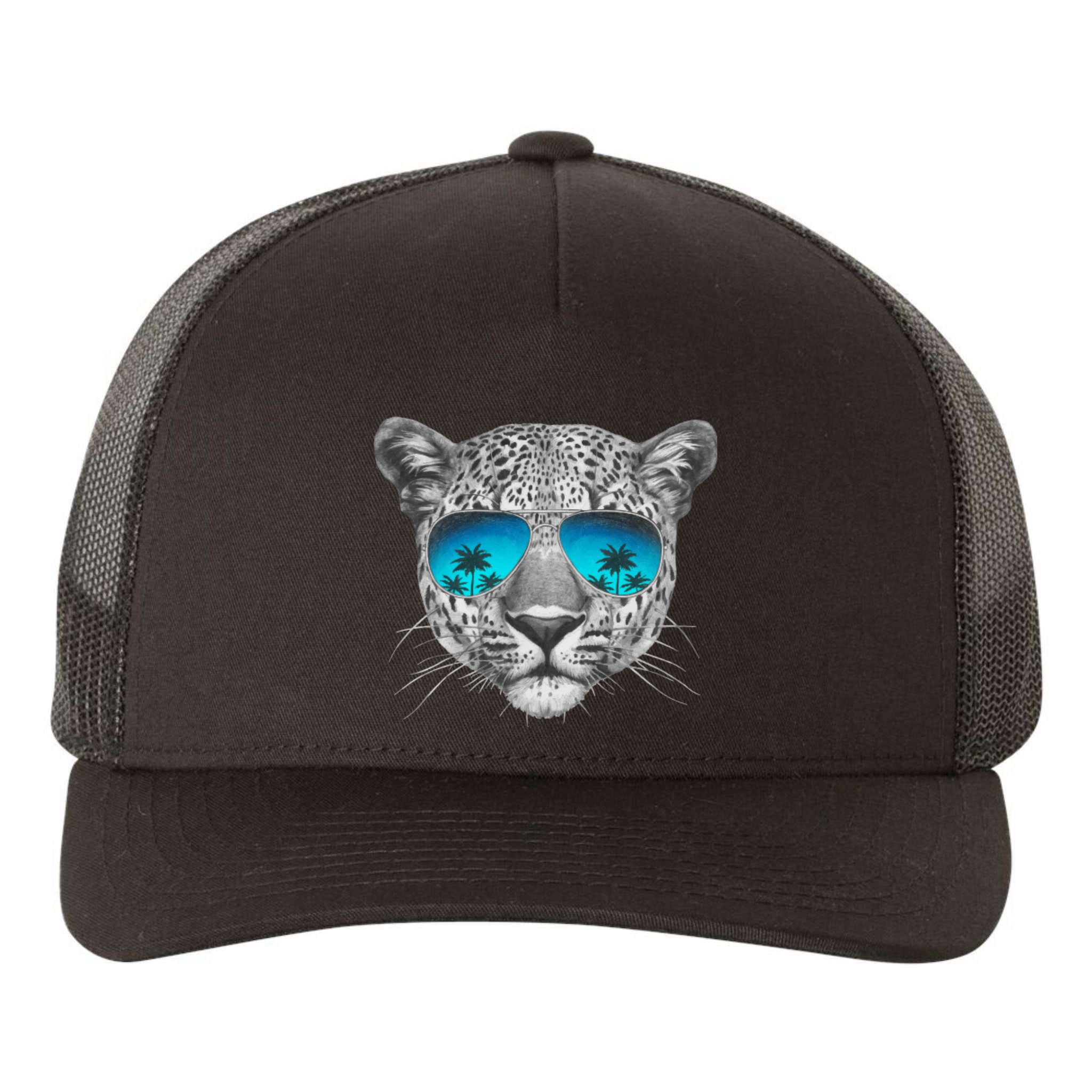 Hand Drawn Leopard Portrait Mirror Sunglasses Yupoong Adult 5-Panel Trucker Hat