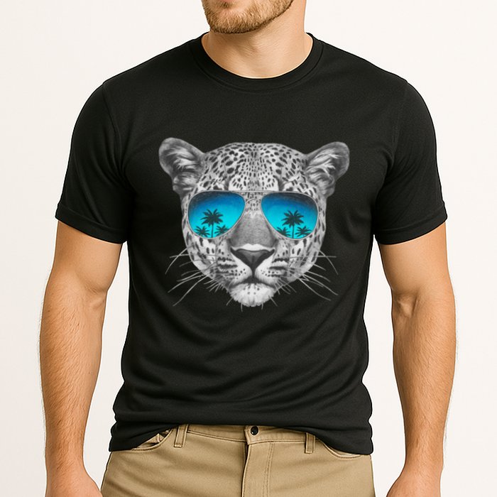 Hand Drawn Leopard Portrait Mirror Sunglasses Performance Shirt
