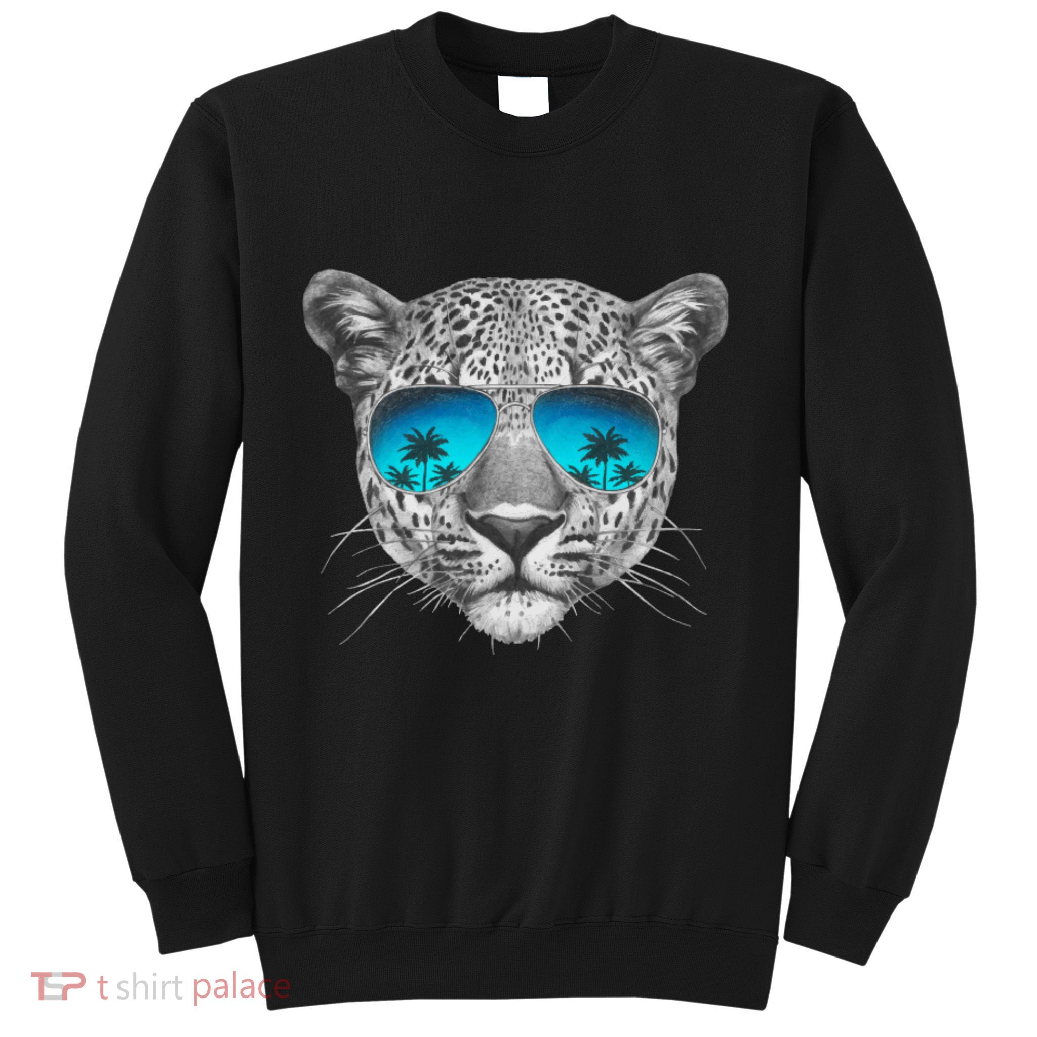 Hand Drawn Leopard Portrait Mirror Sunglasses Sweatshirt