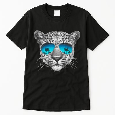 Hand Drawn Leopard Portrait Mirror Sunglasses Tall T-Shirt