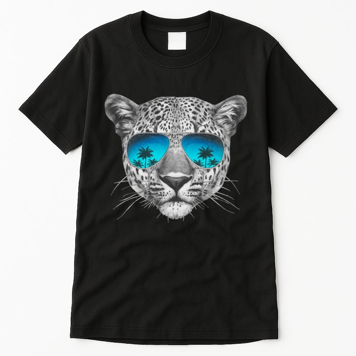 Hand Drawn Leopard Portrait Mirror Sunglasses Tall T-Shirt