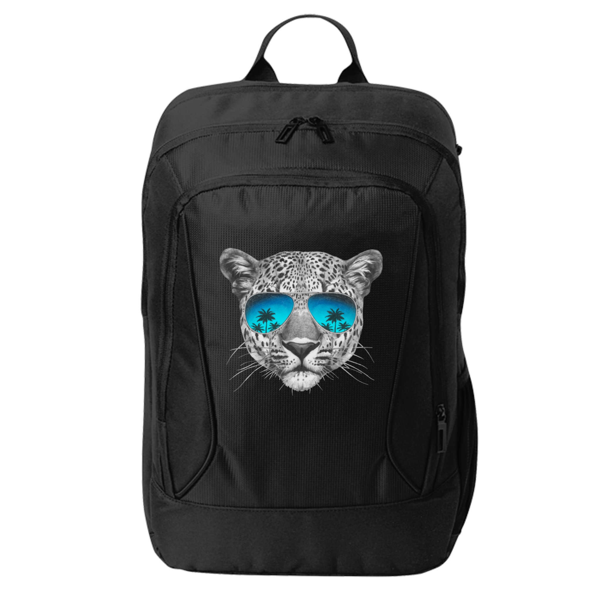 Hand Drawn Leopard Portrait Mirror Sunglasses City Backpack