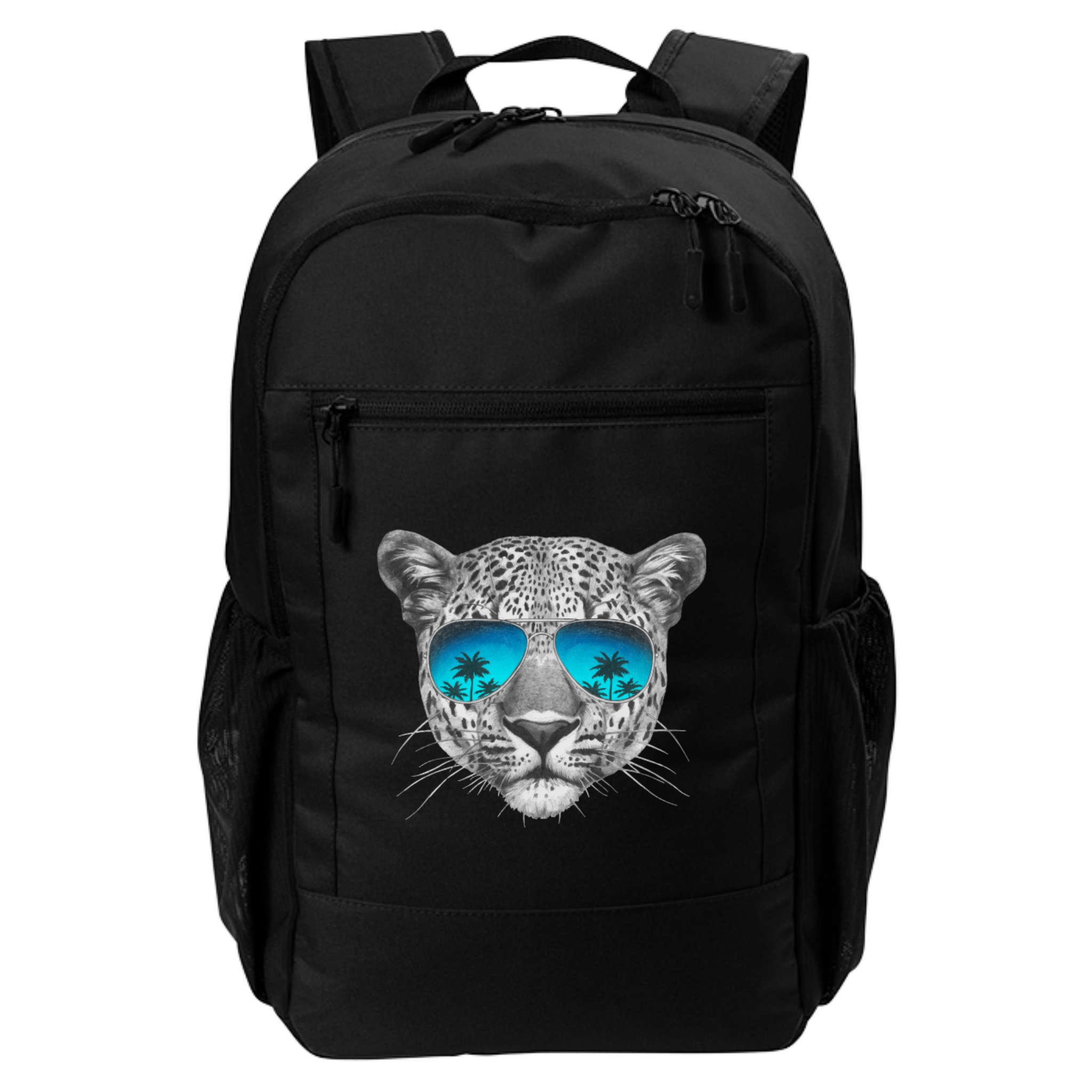 Hand Drawn Leopard Portrait Mirror Sunglasses Backpack