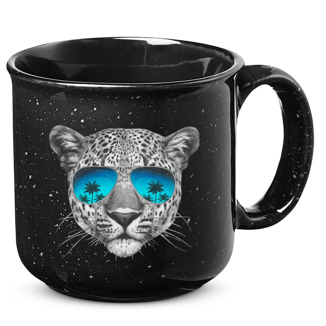 Hand Drawn Leopard Portrait Mirror Sunglasses 15oz Campfire Ceramic Mug