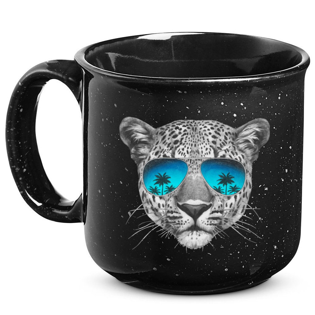 Hand Drawn Leopard Portrait Mirror Sunglasses 15oz Campfire Ceramic Mug