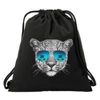 Hand Drawn Leopard Portrait Mirror Sunglasses Drawstring Bag