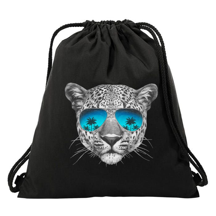 Hand Drawn Leopard Portrait Mirror Sunglasses Drawstring Bag