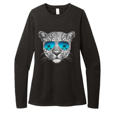 Hand Drawn Leopard Portrait Mirror Sunglasses Womens CVC Long Sleeve Shirt