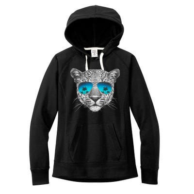 Hand Drawn Leopard Portrait Mirror Sunglasses Women's Fleece Hoodie