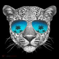 Hand Drawn Leopard Portrait Mirror Sunglasses Flatbill Hat