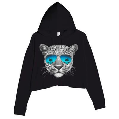 Hand Drawn Leopard Portrait Mirror Sunglasses Crop Fleece Hoodie