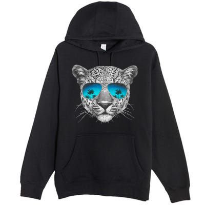 Hand Drawn Leopard Portrait Mirror Sunglasses Premium Pullover Hoodie