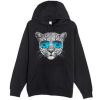 Hand Drawn Leopard Portrait Mirror Sunglasses Premium Pullover Hoodie