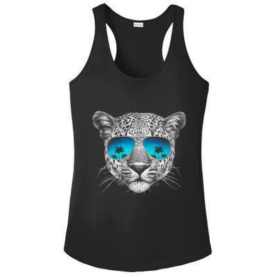 Hand Drawn Leopard Portrait Mirror Sunglasses Ladies PosiCharge Competitor Racerback Tank