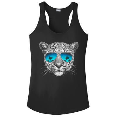 Hand Drawn Leopard Portrait Mirror Sunglasses Ladies PosiCharge Competitor Racerback Tank