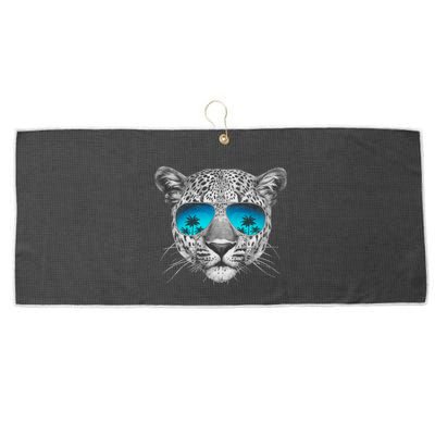 Hand Drawn Leopard Portrait Mirror Sunglasses Large Microfiber Waffle Golf Towel