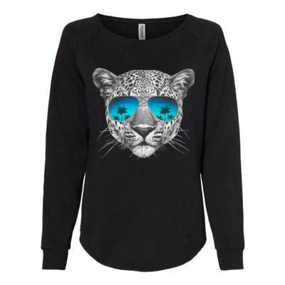 Hand Drawn Leopard Portrait Mirror Sunglasses Womens California Wash Sweatshirt