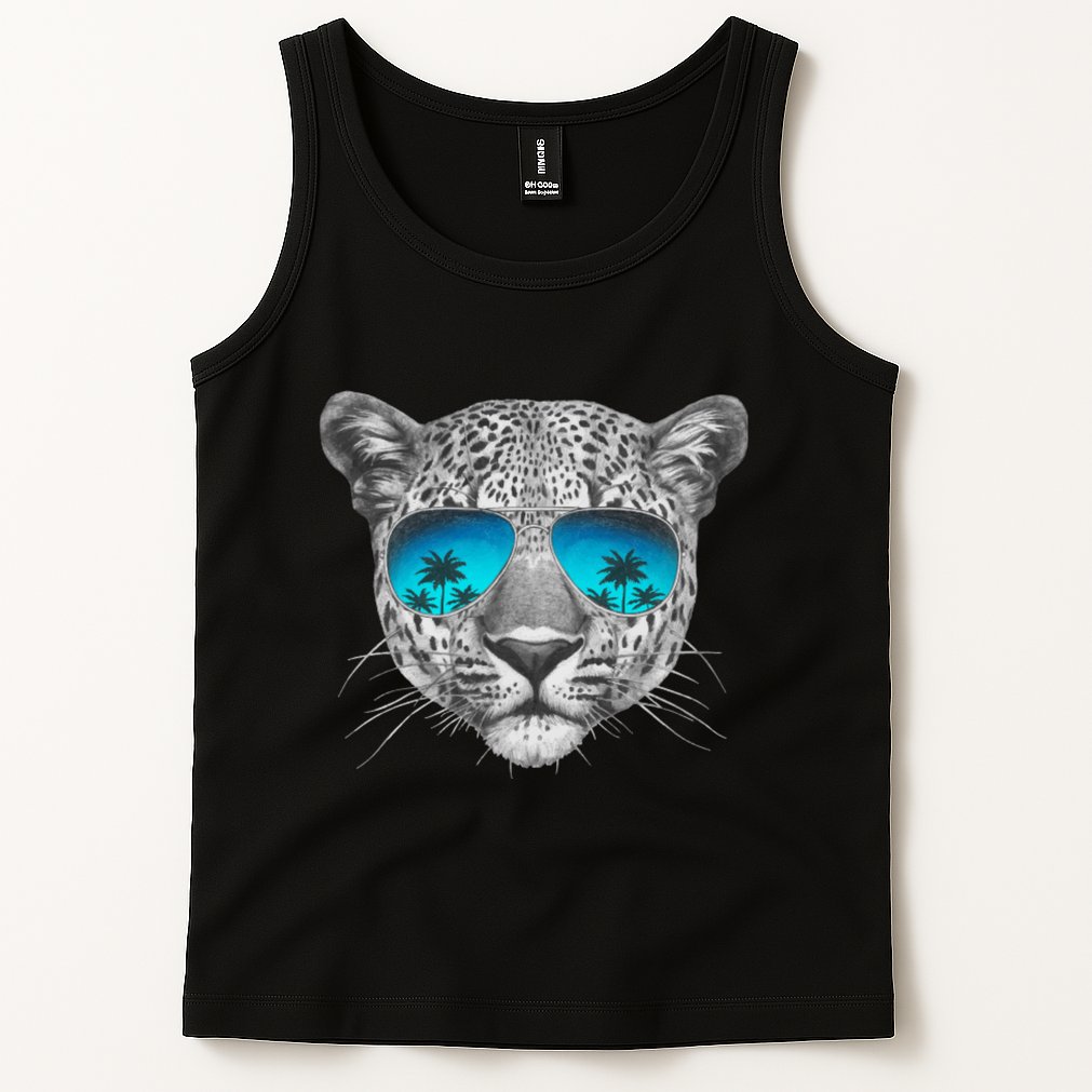 Hand Drawn Leopard Portrait Mirror Sunglasses Tank Top