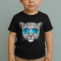Hand Drawn Leopard Portrait Mirror Sunglasses Toddler T-Shirt