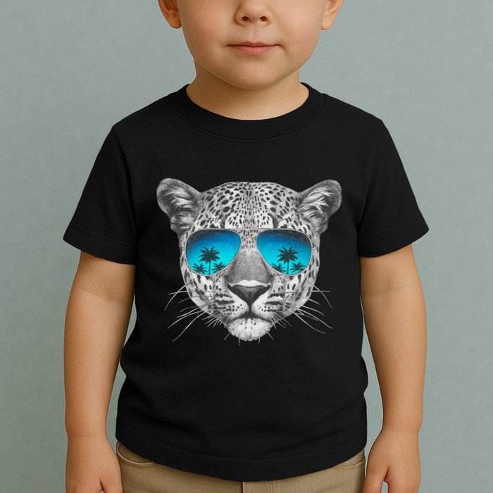 Hand Drawn Leopard Portrait Mirror Sunglasses Toddler T-Shirt