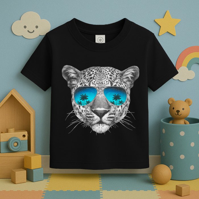 Hand Drawn Leopard Portrait Mirror Sunglasses Toddler T-Shirt