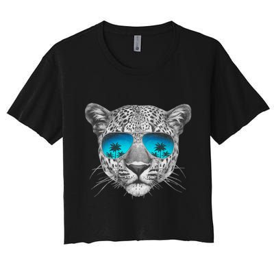 Hand Drawn Leopard Portrait Mirror Sunglasses Crop Top