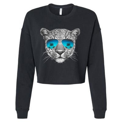 Hand Drawn Leopard Portrait Mirror Sunglasses Cropped Pullover Crew
