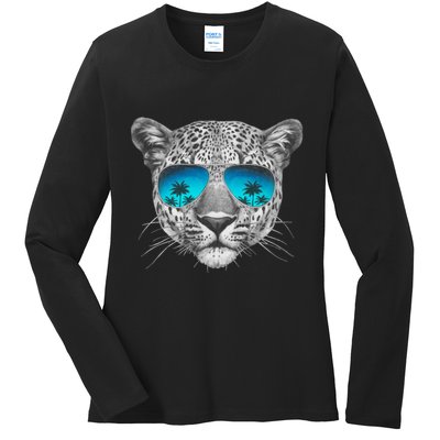 Hand Drawn Leopard Portrait Mirror Sunglasses Ladies Long Sleeve Shirt