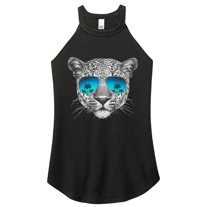 Hand Drawn Leopard Portrait Mirror Sunglasses Women's Perfect Tri Rocker Tank