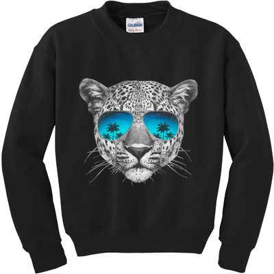 Hand Drawn Leopard Portrait Mirror Sunglasses Kids Sweatshirt