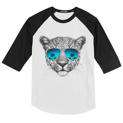 Hand Drawn Leopard Portrait Mirror Sunglasses Kids Colorblock Raglan Jersey