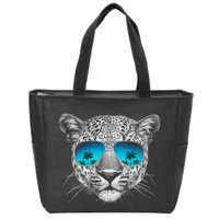 Hand Drawn Leopard Portrait Mirror Sunglasses Zip Tote Bag