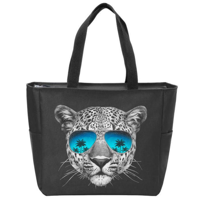 Hand Drawn Leopard Portrait Mirror Sunglasses Zip Tote Bag