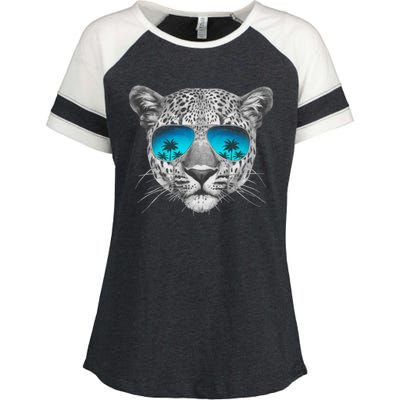 Hand Drawn Leopard Portrait Mirror Sunglasses Enza Ladies Jersey Colorblock Tee